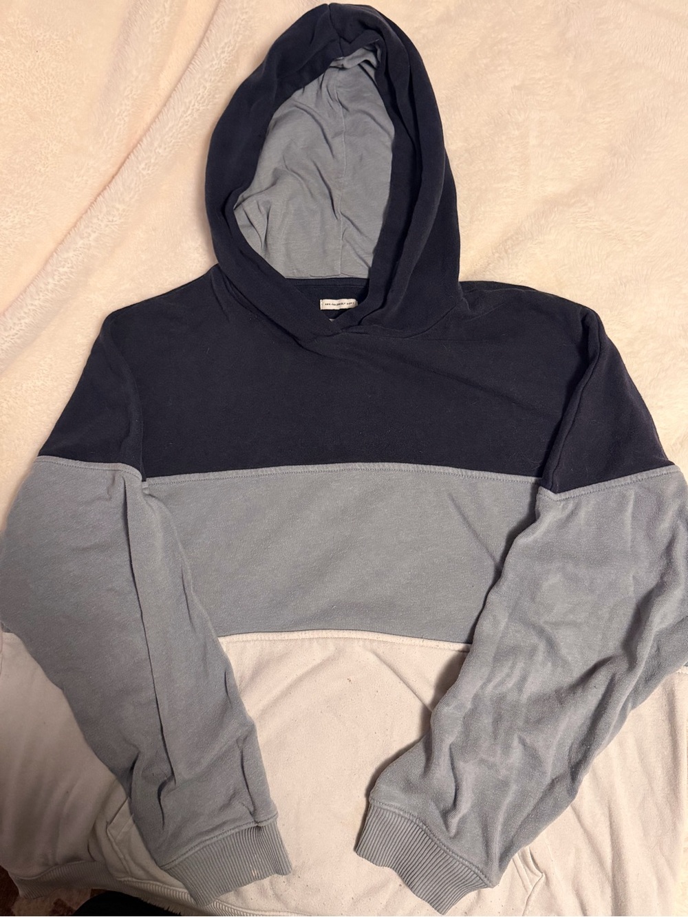American Eagle Women’s Colorblock Hooded Pullover Sweatshirt - Navy and Blue